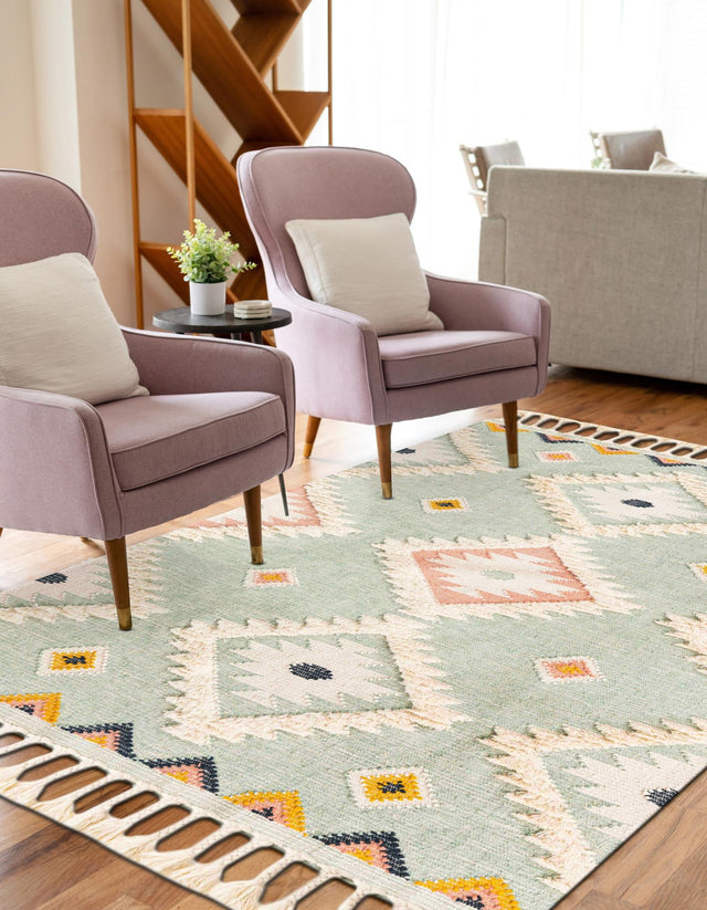 Light Aqua 5' 1 x 8' Mesa Rectangle Area Rug 100% Wool Geometric All Natural Carpet for Living, Dining, Office, Bedrooms, Dorms, Kitchens for Sale at Rug Engine