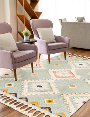 Light Aqua 8' x 10' Mesa Rectangle Area Rug 100% Wool Geometric All Natural Carpet for Living, Dining, Office, Bedrooms, Dorms, Kitchens for Sale at Rug Engine