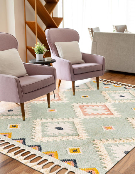 Light Aqua 7' 1 x 10' Mesa Rectangle Area Rug 100% Wool Geometric All Natural Carpet for Living, Dining, Office, Bedrooms, Dorms, Kitchens for Sale at Rug Engine