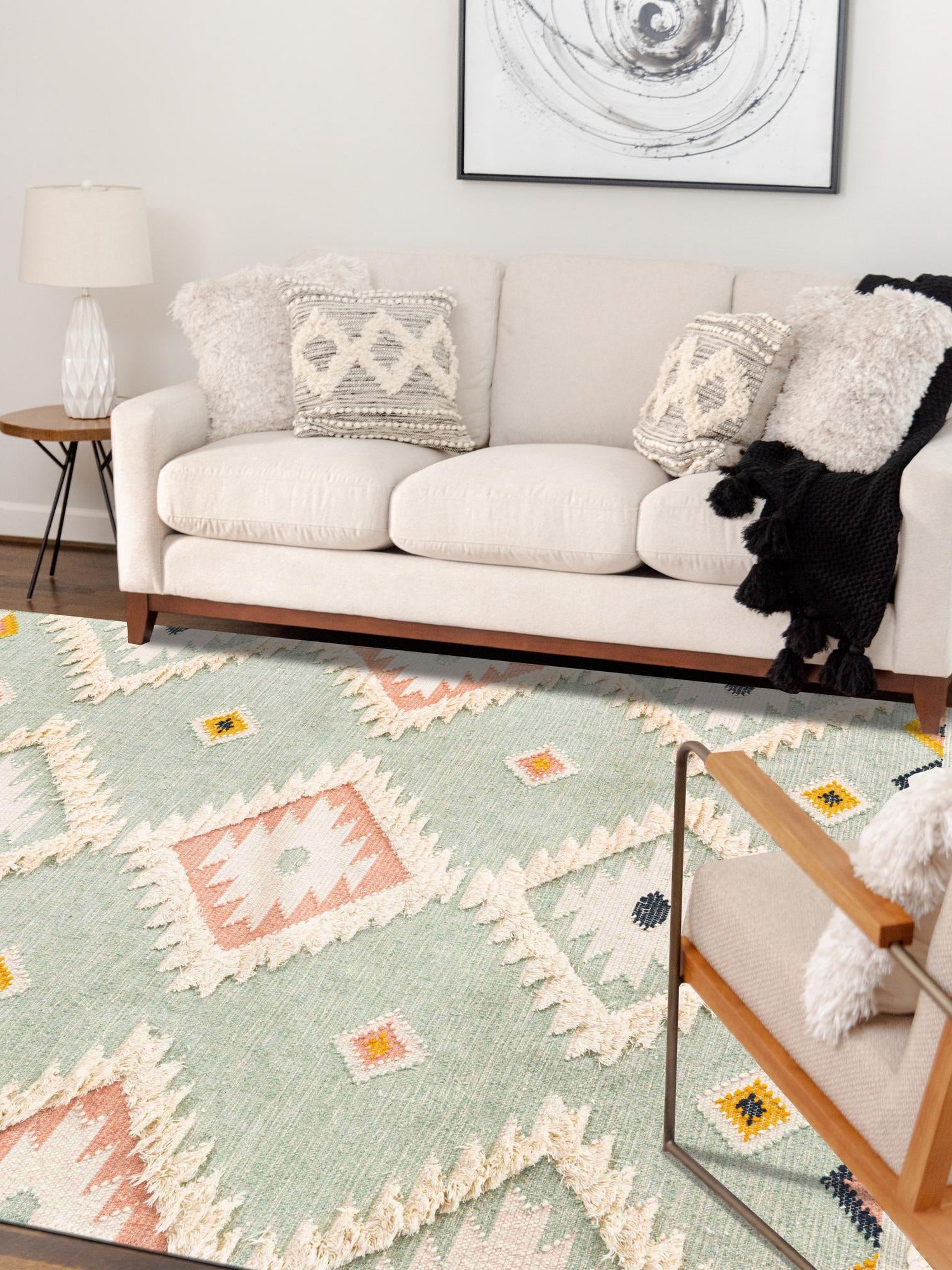 Light Aqua 7' 1 x 10' Mesa Rectangle Area Rug 100% Wool Geometric All Natural Carpet for Living, Dining, Office, Bedrooms, Dorms, Kitchens for Sale at Rug Engine