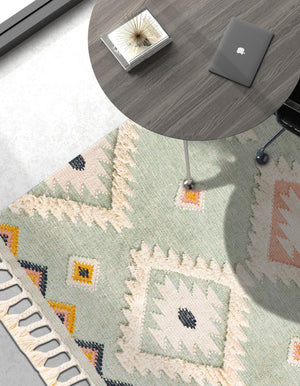 Light Aqua 7' 1 x 10' Mesa Rectangle Area Rug 100% Wool Geometric All Natural Carpet for Living, Dining, Office, Bedrooms, Dorms, Kitchens for Sale at Rug Engine