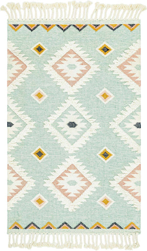 Light Aqua 5' 1 x 8' Mesa Rectangle Area Rug 100% Wool Geometric All Natural Carpet for Living, Dining, Office, Bedrooms, Dorms, Kitchens for Sale at Rug Engine