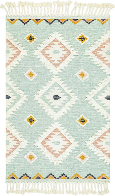 Light Aqua 5' 1 x 8' Mesa Rectangle Area Rug 100% Wool Geometric All Natural Carpet for Living, Dining, Office, Bedrooms, Dorms, Kitchens for Sale at Rug Engine