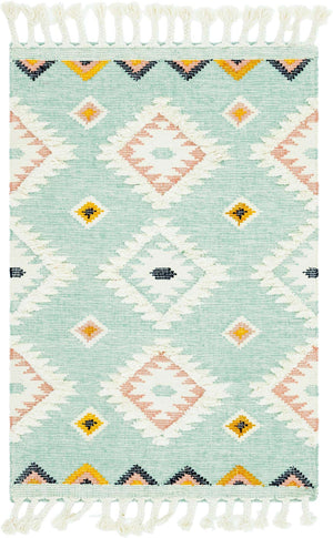 Light Aqua 4' 1 x 6' 1 Mesa Rectangle Area Rug 100% Wool Geometric All Natural Carpet for Living, Dining, Office, Bedrooms, Dorms, Kitchens for Sale at Rug Engine