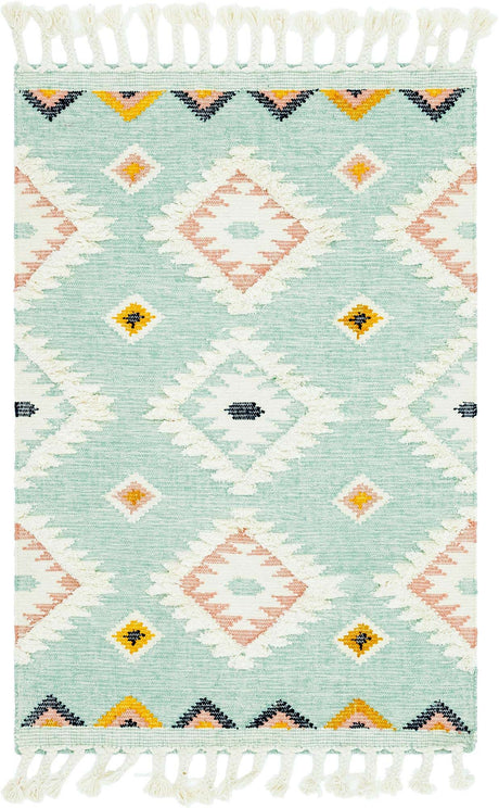 Light Aqua 4' 1 x 6' 1 Mesa Rectangle Area Rug 100% Wool Geometric All Natural Carpet for Living, Dining, Office, Bedrooms, Dorms, Kitchens for Sale at Rug Engine