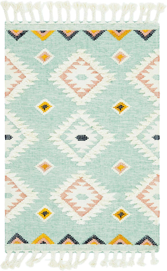 Light Aqua 4' 1 x 6' 1 Mesa Rectangle Area Rug 100% Wool Geometric All Natural Carpet for Living, Dining, Office, Bedrooms, Dorms, Kitchens for Sale at Rug Engine