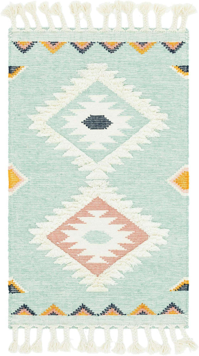 Light Aqua 3' 3 x 5' 1 Mesa Rectangle Area Rug 100% Wool Geometric All Natural Carpet for Living, Dining, Office, Bedrooms, Dorms, Kitchens for Sale at Rug Engine