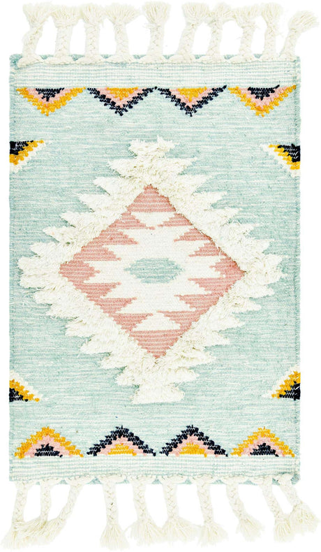 Light Aqua 2' x 3' 1 Mesa Rectangle Area Rug 100% Wool Geometric All Natural Carpet for Living, Dining, Office, Bedrooms, Dorms, Kitchens for Sale at Rug Engine