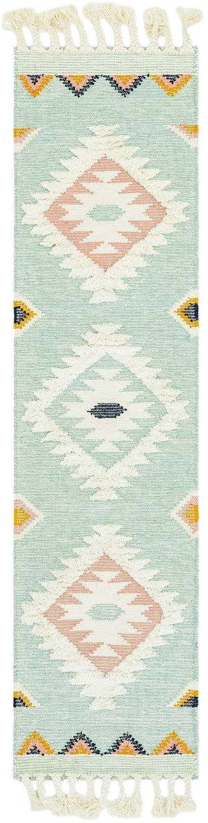 Light Aqua 2' 2 x 8' 2 Mesa Runner Area Rug 100% Wool Geometric All Natural Carpet for Living, Dining, Office, Bedrooms, Dorms, Kitchens for Sale at Rug Engine