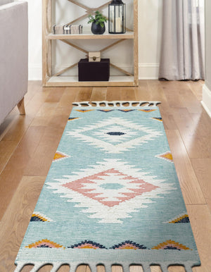 Light Aqua 2' 2 x 8' 2 Mesa Runner Area Rug 100% Wool Geometric All Natural Carpet for Living, Dining, Office, Bedrooms, Dorms, Kitchens for Sale at Rug Engine