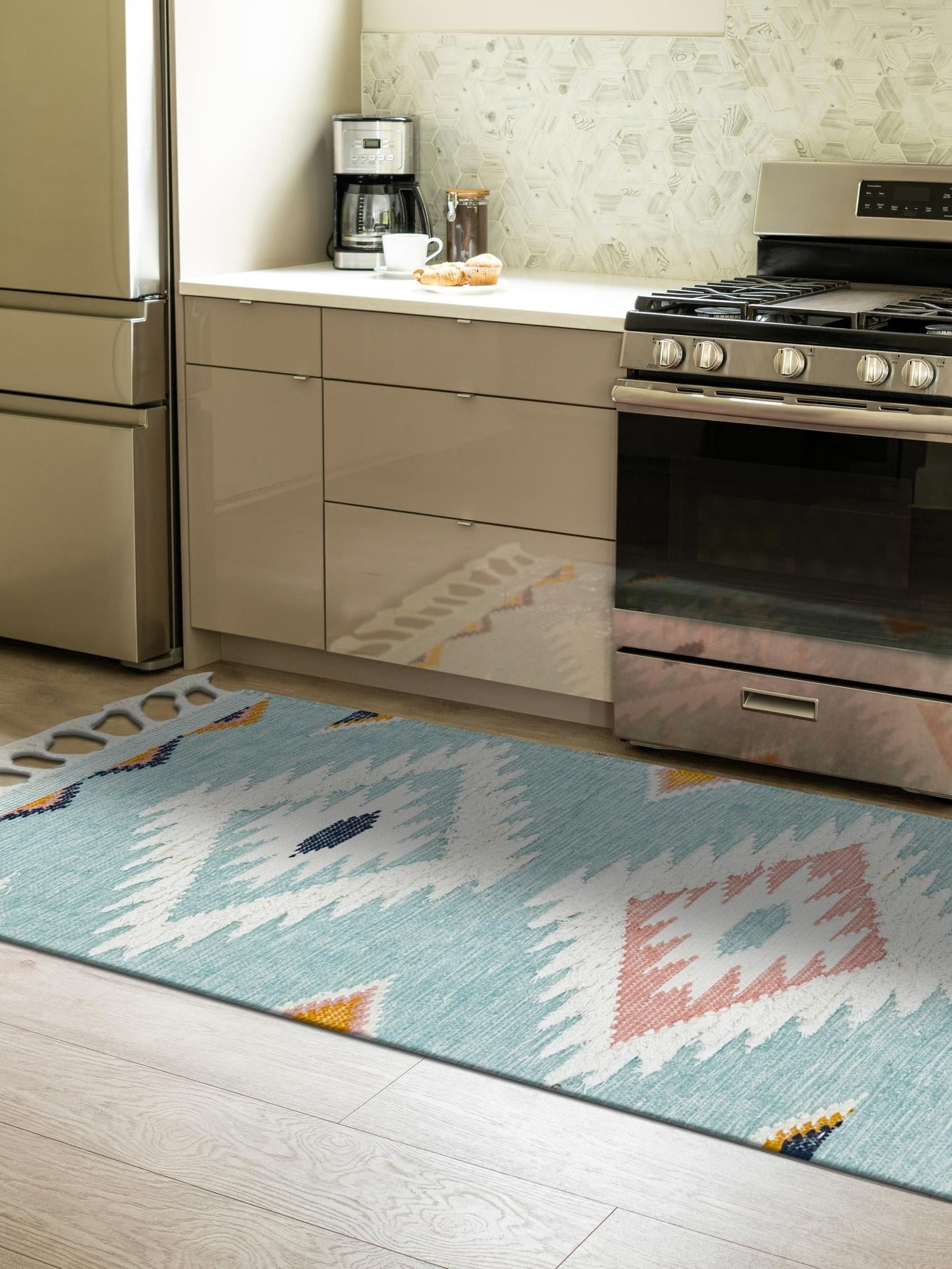 Light Aqua 2' 2 x 6' 1 Mesa Runner Area Rug 100% Wool Geometric All Natural Carpet for Living, Dining, Office, Bedrooms, Dorms, Kitchens for Sale at Rug Engine