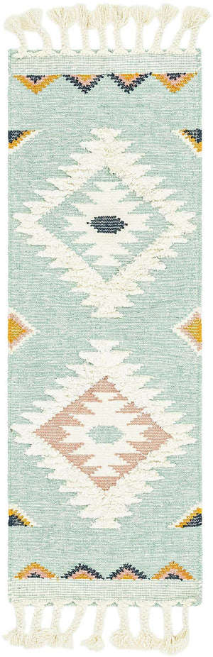Light Aqua 2' 2 x 6' 1 Mesa Runner Area Rug 100% Wool Geometric All Natural Carpet for Living, Dining, Office, Bedrooms, Dorms, Kitchens for Sale at Rug Engine