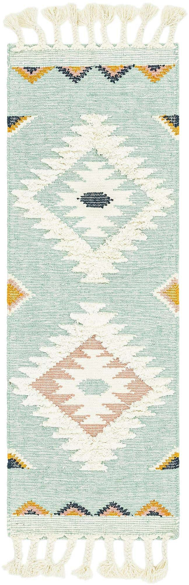 Light Aqua 2' 2 x 6' 1 Mesa Runner Area Rug 100% Wool Geometric All Natural Carpet for Living, Dining, Office, Bedrooms, Dorms, Kitchens for Sale at Rug Engine