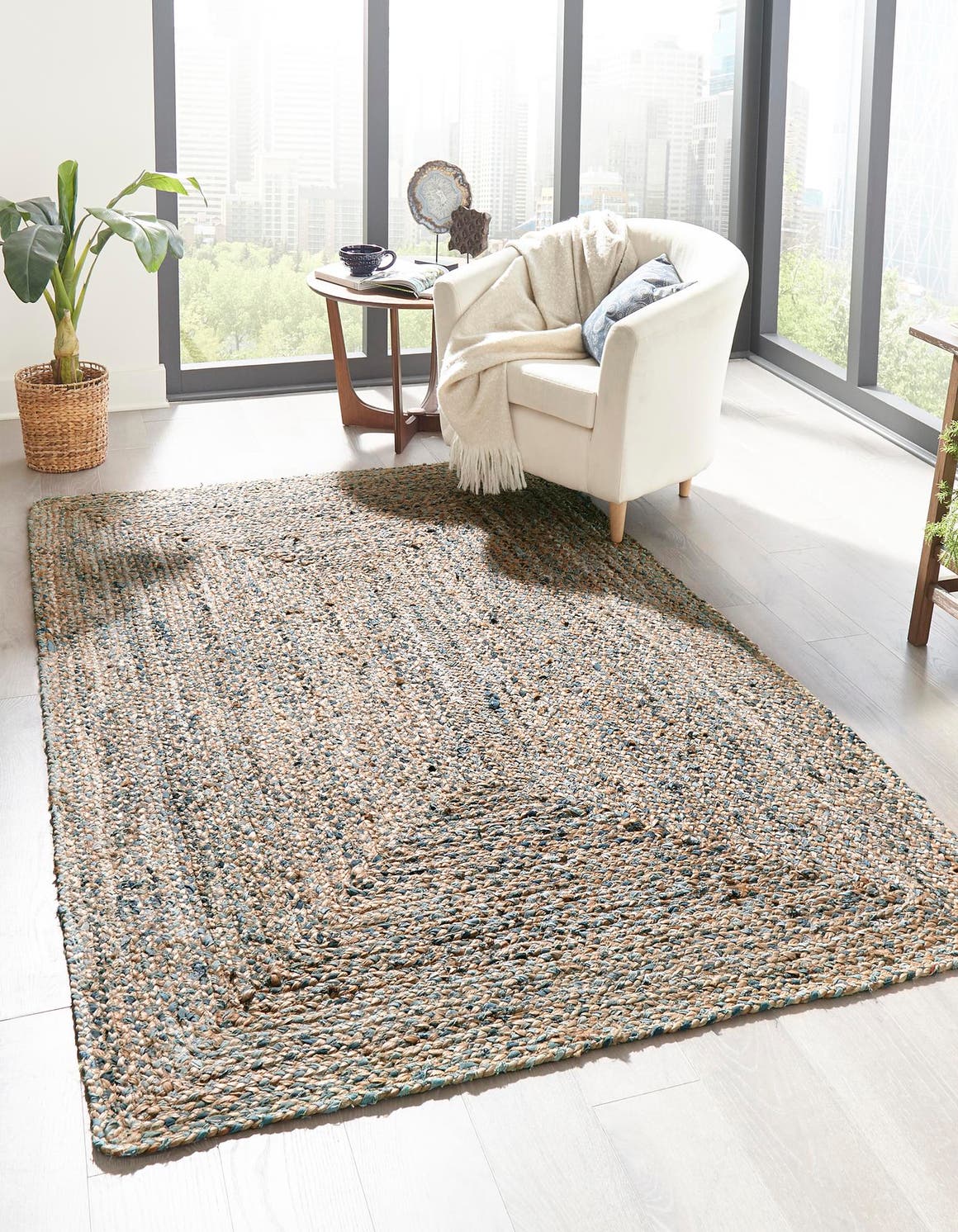 Natural 5' 1 x 8' Braided Chindi Rectangle Area Rug 100% Cotton Hand Braided Natural Eco-Friendly Boho Style Modern Carpet for Living Rooms Dining Office Dorm for Sale at Rug Engine