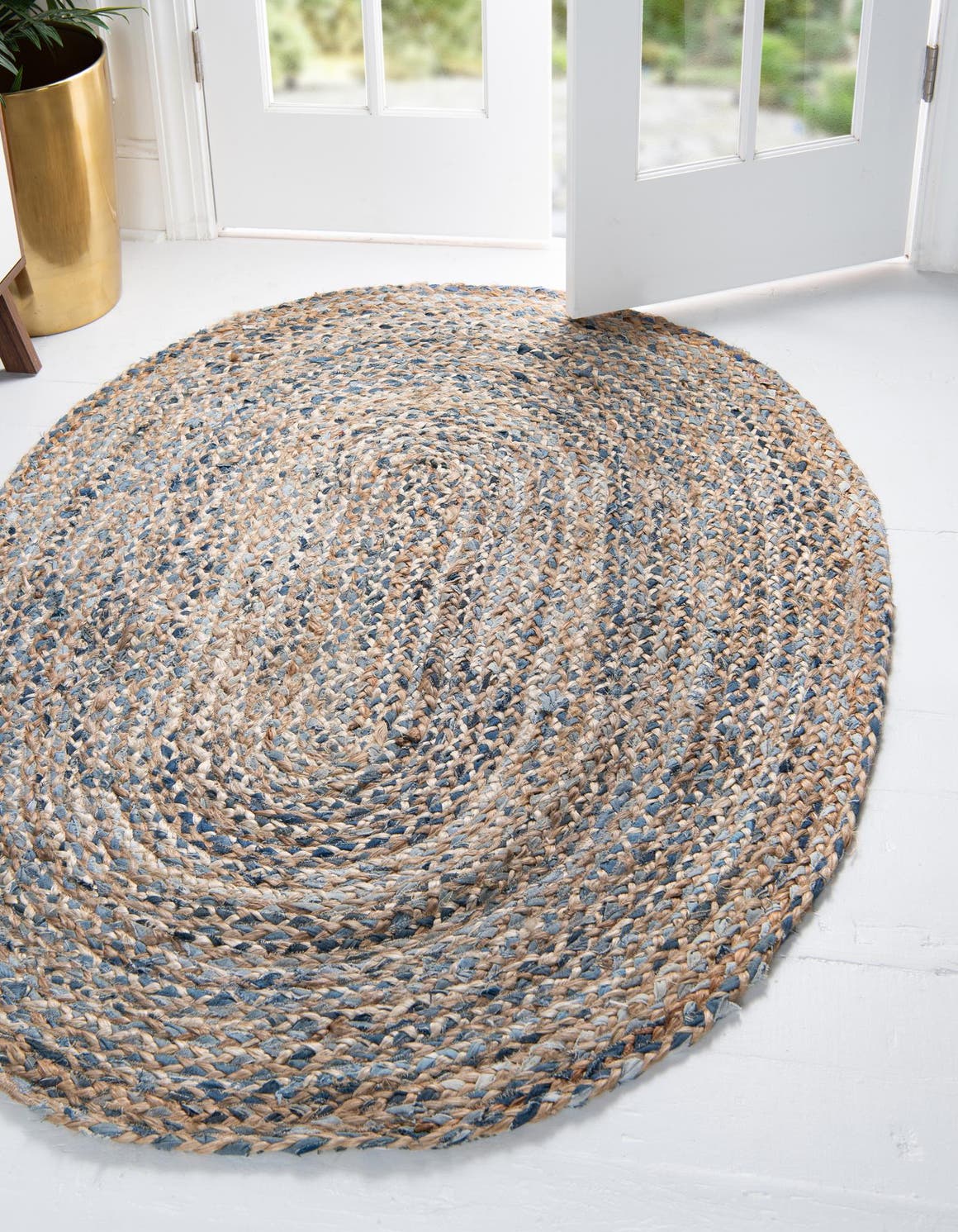 Natural 4' 1 x 6' 1 Braided Chindi Oval Area Rug 100% Cotton Hand Braided Natural Eco-Friendly Boho Style Modern Carpet for Living Rooms Dining Office Dorm for Sale at Rug Engine