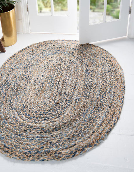 Natural 2' 2 x 3' 1 Braided Chindi Oval Rug
