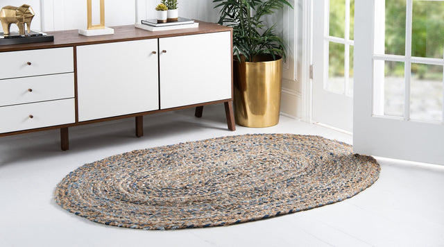 Natural 8' x 10' Braided Chindi Oval Rug