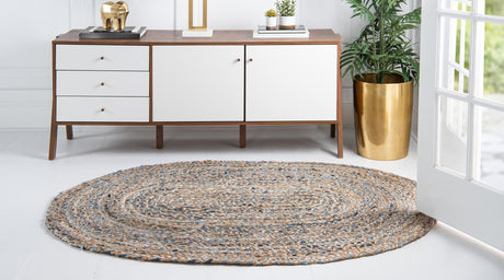 Natural 8' x 10' Braided Chindi Oval Area Rug 100% Cotton Hand Braided Natural Eco-Friendly Boho Style Modern Carpet for Living Rooms Dining Office Dorm for Sale at Rug Engine