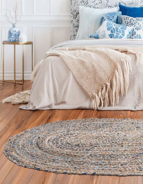 Natural 4' 1 x 6' 1 Braided Chindi Oval Area Rug 100% Cotton Hand Braided Natural Eco-Friendly Boho Style Modern Carpet for Living Rooms Dining Office Dorm for Sale at Rug Engine