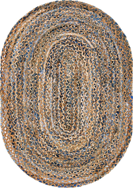 Natural 4' 1 x 6' 1 Braided Chindi Oval Rug