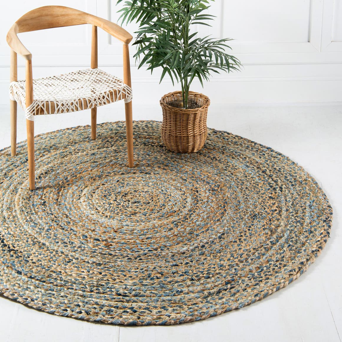 Natural 6' 1 x 6' 1 Braided Chindi Round Area Rug 100% Cotton Hand Braided Natural Eco-Friendly Boho Style Modern Carpet for Living Rooms Dining Office Dorm for Sale at Rug Engine