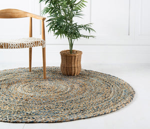 Natural 6' 1 x 6' 1 Braided Chindi Round Rug