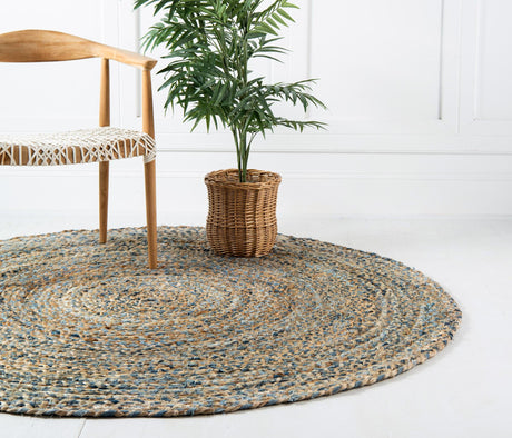 Natural 6' 1 x 6' 1 Braided Chindi Round Area Rug 100% Cotton Hand Braided Natural Eco-Friendly Boho Style Modern Carpet for Living Rooms Dining Office Dorm for Sale at Rug Engine