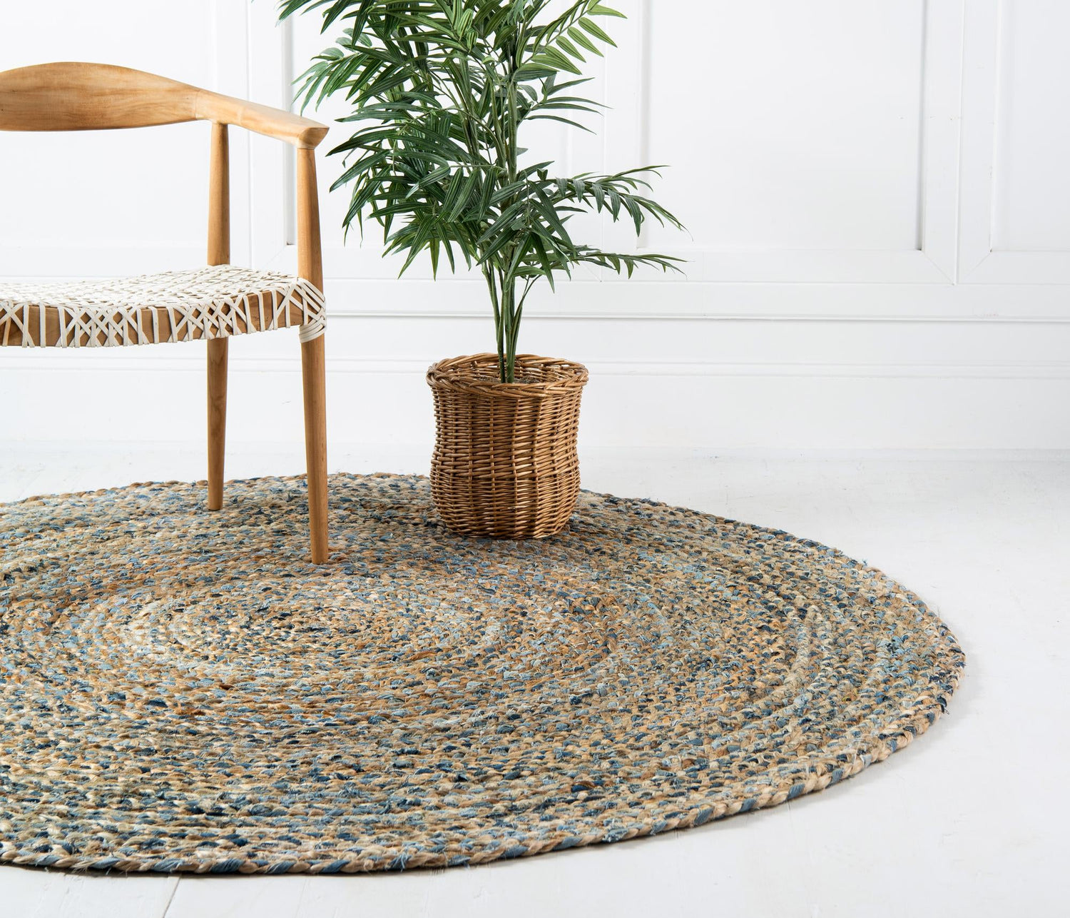 Natural 4' 1 x 4' 1 Braided Chindi Round Area Rug 100% Cotton Hand Braided Natural Eco-Friendly Boho Style Modern Carpet for Living Rooms Dining Office Dorm for Sale at Rug Engine