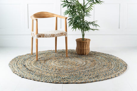 Natural 6' 1 x 6' 1 Braided Chindi Round Area Rug 100% Cotton Hand Braided Natural Eco-Friendly Boho Style Modern Carpet for Living Rooms Dining Office Dorm for Sale at Rug Engine