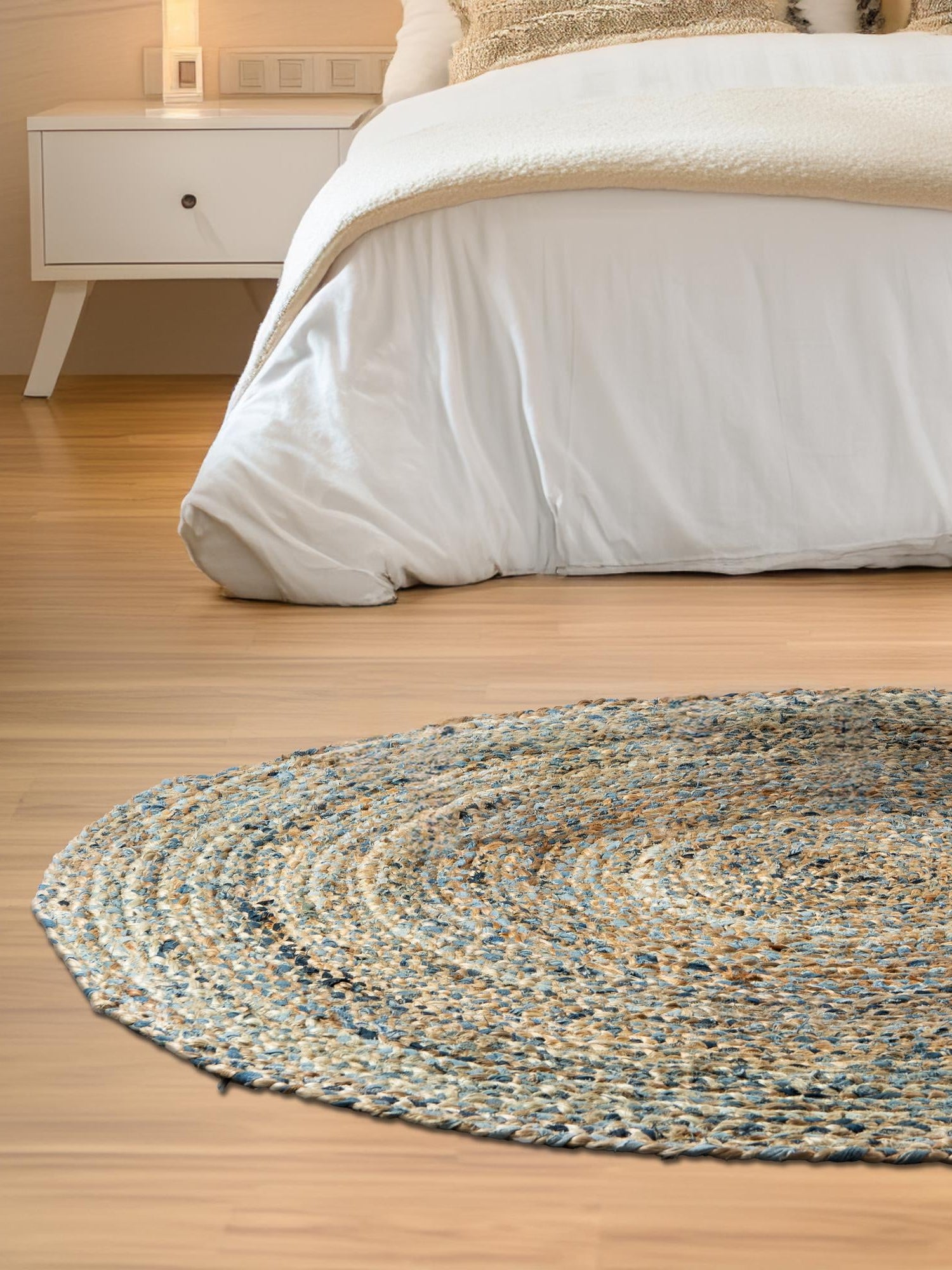Natural 4' 1 x 4' 1 Braided Chindi Round Area Rug 100% Cotton Hand Braided Natural Eco-Friendly Boho Style Modern Carpet for Living Rooms Dining Office Dorm for Sale at Rug Engine
