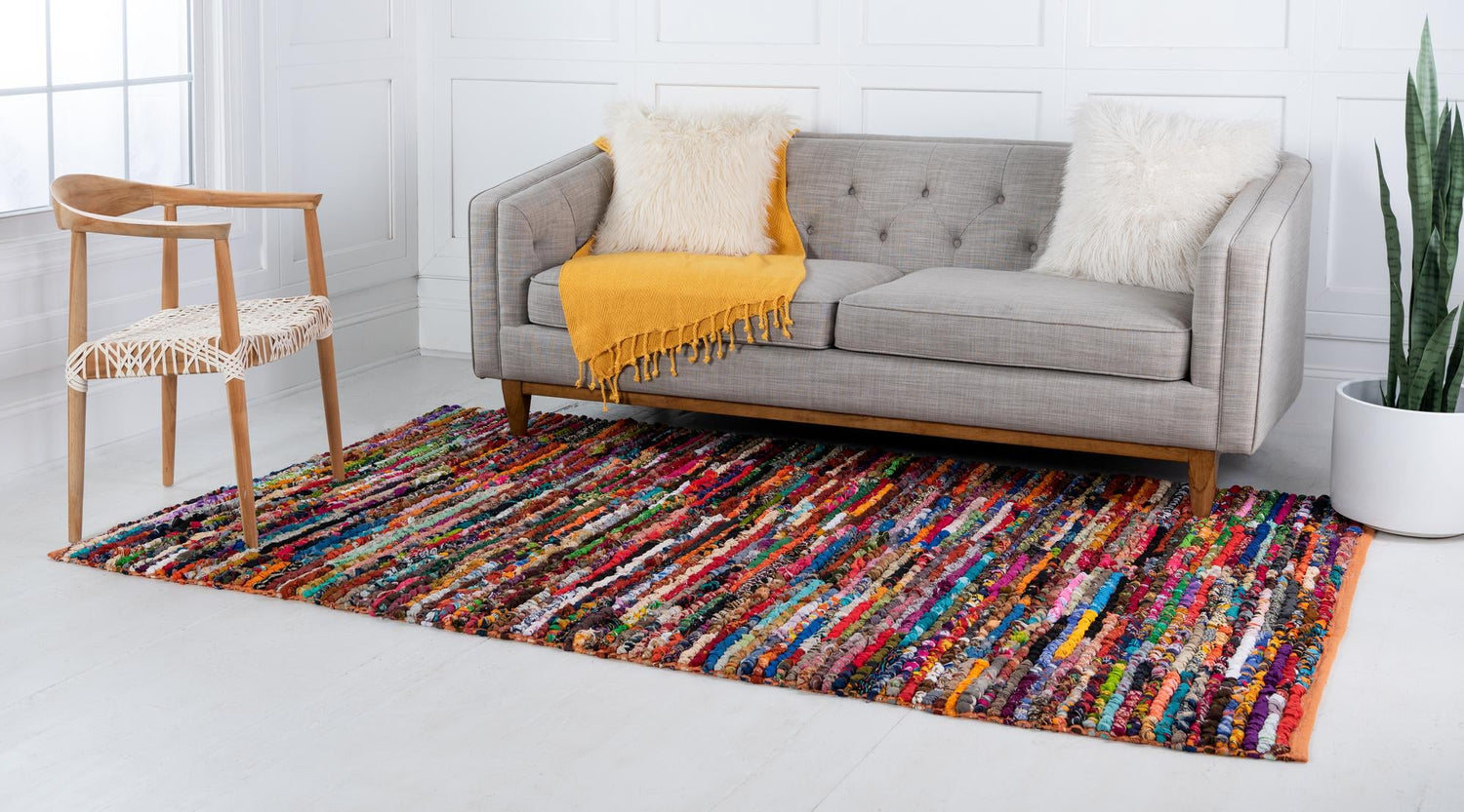 Multicolor 9' x 12' 2 Braided Chindi Rectangle Area Rug 100% Cotton Hand Braided Natural Eco-Friendly Boho Style Modern Carpet for Living Rooms Dining Office Dorm for Sale at Rug Engine