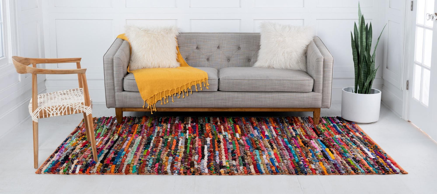 Multicolor 8' x 10' Braided Chindi Rectangle Area Rug 100% Cotton Hand Braided Natural Eco-Friendly Boho Style Modern Carpet for Living Rooms Dining Office Dorm for Sale at Rug Engine