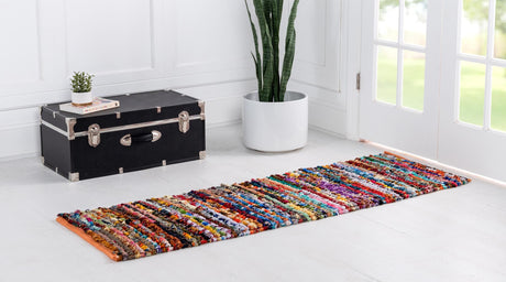 Multicolor 2' 2 x 6' 1 Braided Chindi Runner Area Rug 100% Cotton Hand Braided Natural Eco-Friendly Boho Style Modern Carpet for Living Rooms Dining Office Dorm for Sale at Rug Engine