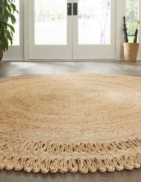 Natural 8' x 8' Braided Jute Round Area Rug 100% Jute Hand Braided Natural Eco-Friendly Boho Style Carpet for Living Rooms Dining Office Space Dorms for Sale at Rug Engine
