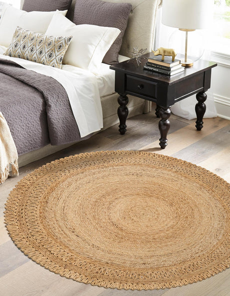 Natural 8' x 8' Braided Jute Round Area Rug 100% Jute Hand Braided Natural Eco-Friendly Boho Style Carpet for Living Rooms Dining Office Space Dorms for Sale at Rug Engine