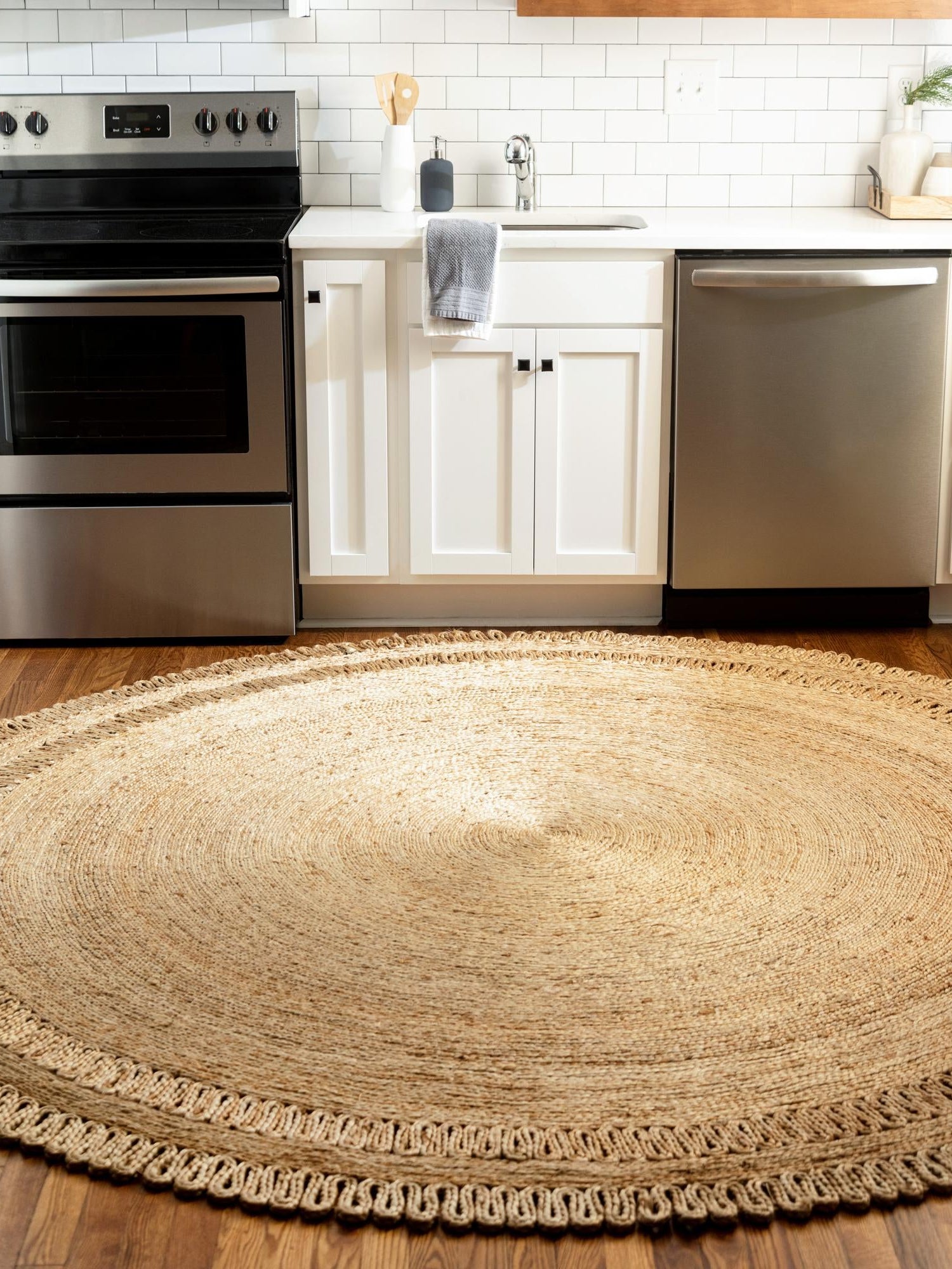 Natural 5' 1 x 5' 1 Braided Jute Round Area Rug 100% Jute Hand Braided Natural Eco-Friendly Boho Style Carpet for Living Rooms Dining Office Space Dorms for Sale at Rug Engine