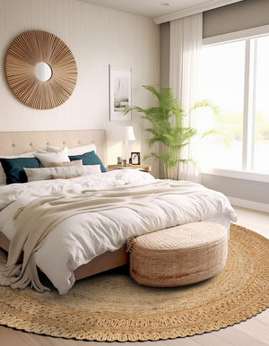 Natural 5' 1 x 5' 1 Braided Jute Round Area Rug 100% Jute Hand Braided Natural Eco-Friendly Boho Style Carpet for Living Rooms Dining Office Space Dorms for Sale at Rug Engine