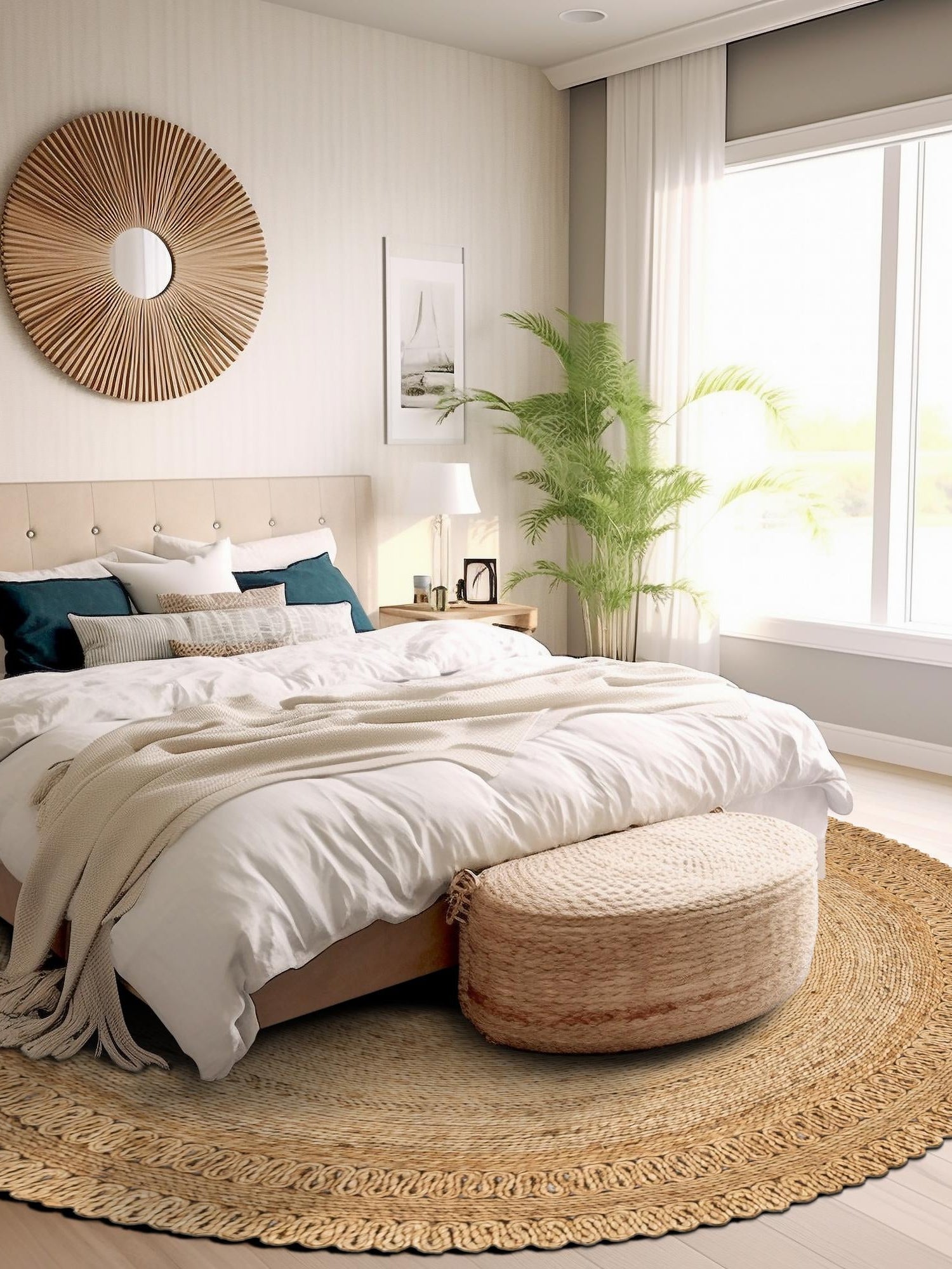 Natural 8' x 8' Braided Jute Round Area Rug 100% Jute Hand Braided Natural Eco-Friendly Boho Style Carpet for Living Rooms Dining Office Space Dorms for Sale at Rug Engine
