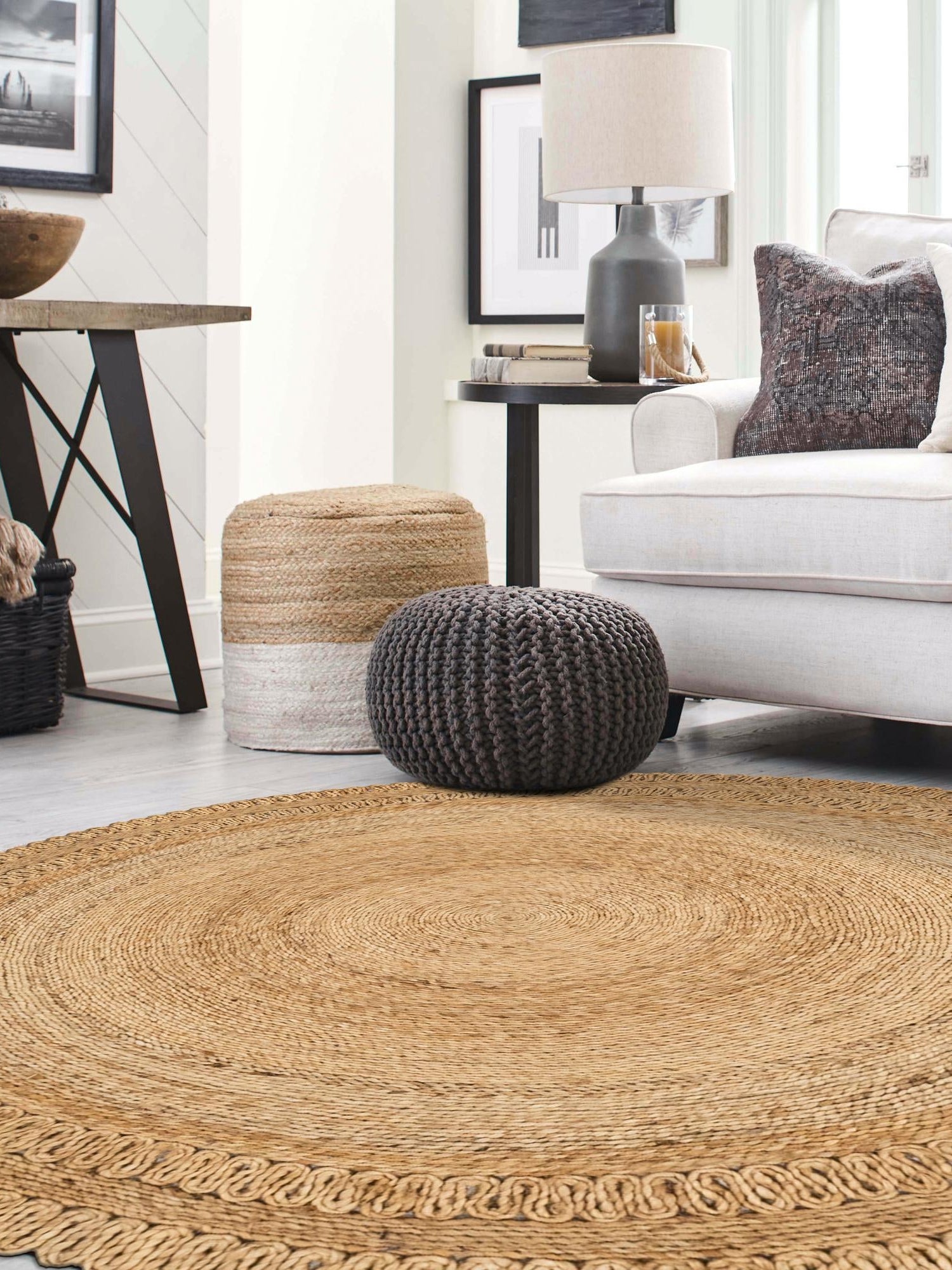 Natural 8' x 8' Braided Jute Round Area Rug 100% Jute Hand Braided Natural Eco-Friendly Boho Style Carpet for Living Rooms Dining Office Space Dorms for Sale at Rug Engine