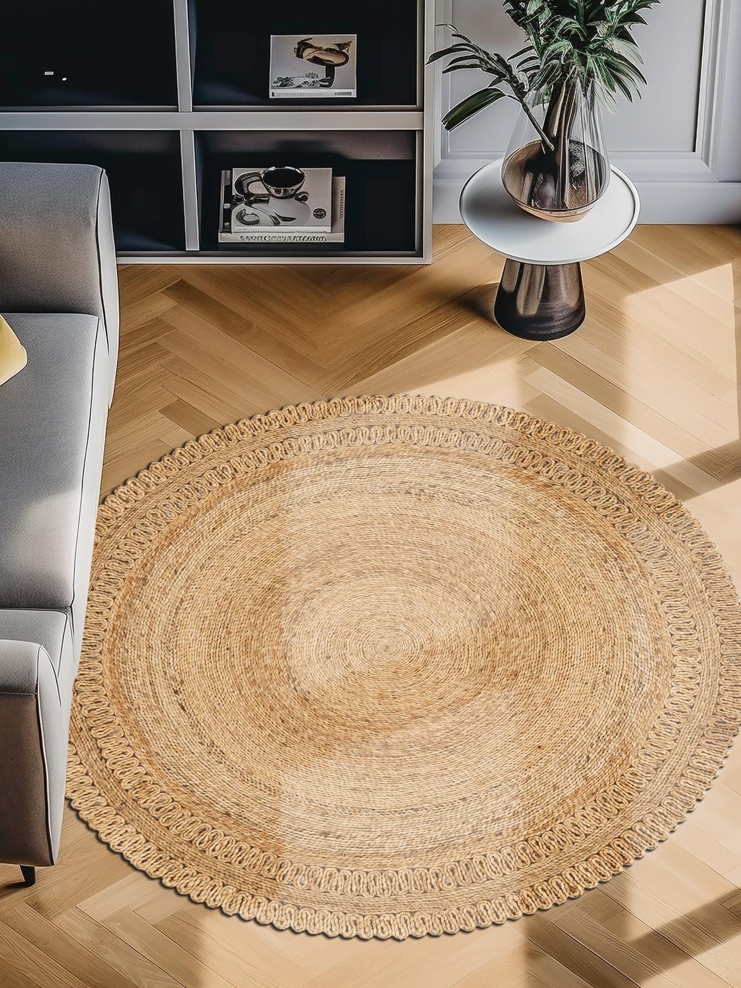 Natural 3' 3 x 3' 3 Braided Jute Round Area Rug 100% Jute Hand Braided Natural Eco-Friendly Boho Style Carpet for Living Rooms Dining Office Space Dorms for Sale at Rug Engine