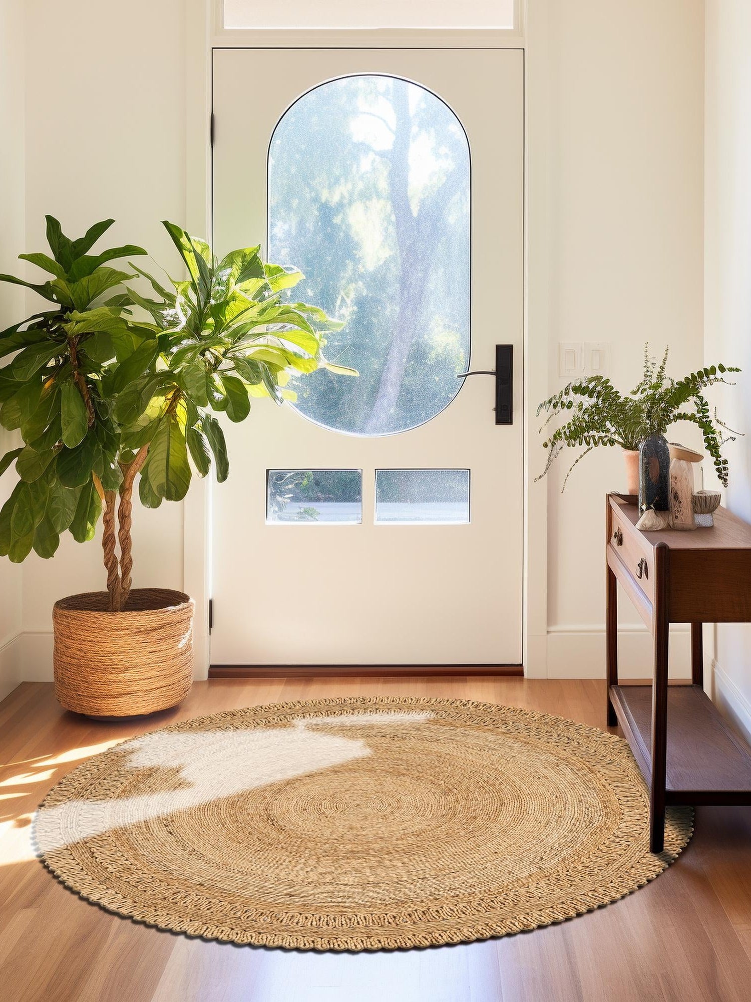 Natural 4' 1 x 4' 1 Braided Jute Round Area Rug 100% Jute Hand Braided Natural Eco-Friendly Boho Style Carpet for Living Rooms Dining Office Space Dorms for Sale at Rug Engine