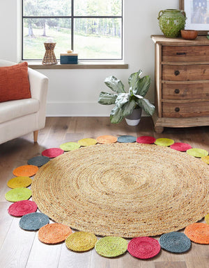 Natural 6' 1 x 6' 1 Braided Jute Round Area Rug 100% Jute Hand Braided Natural Eco-Friendly Boho Style Carpet for Living Rooms Dining Office Space Dorms for Sale at Rug Engine