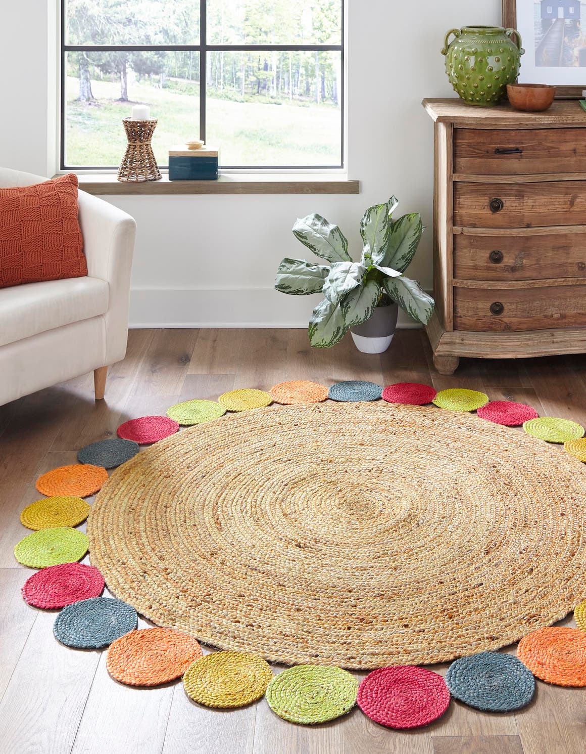 Natural 5' 1 x 5' 1 Braided Jute Round Area Rug 100% Jute Hand Braided Natural Eco-Friendly Boho Style Carpet for Living Rooms Dining Office Space Dorms for Sale at Rug Engine
