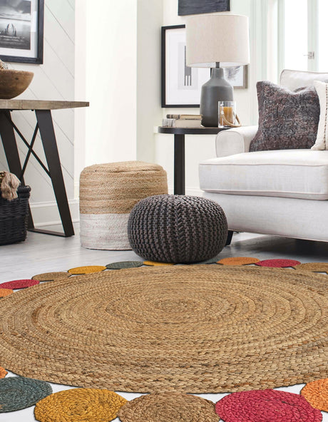 Natural 4' 1 x 4' 1 Braided Jute Round Area Rug 100% Jute Hand Braided Natural Eco-Friendly Boho Style Carpet for Living Rooms Dining Office Space Dorms for Sale at Rug Engine