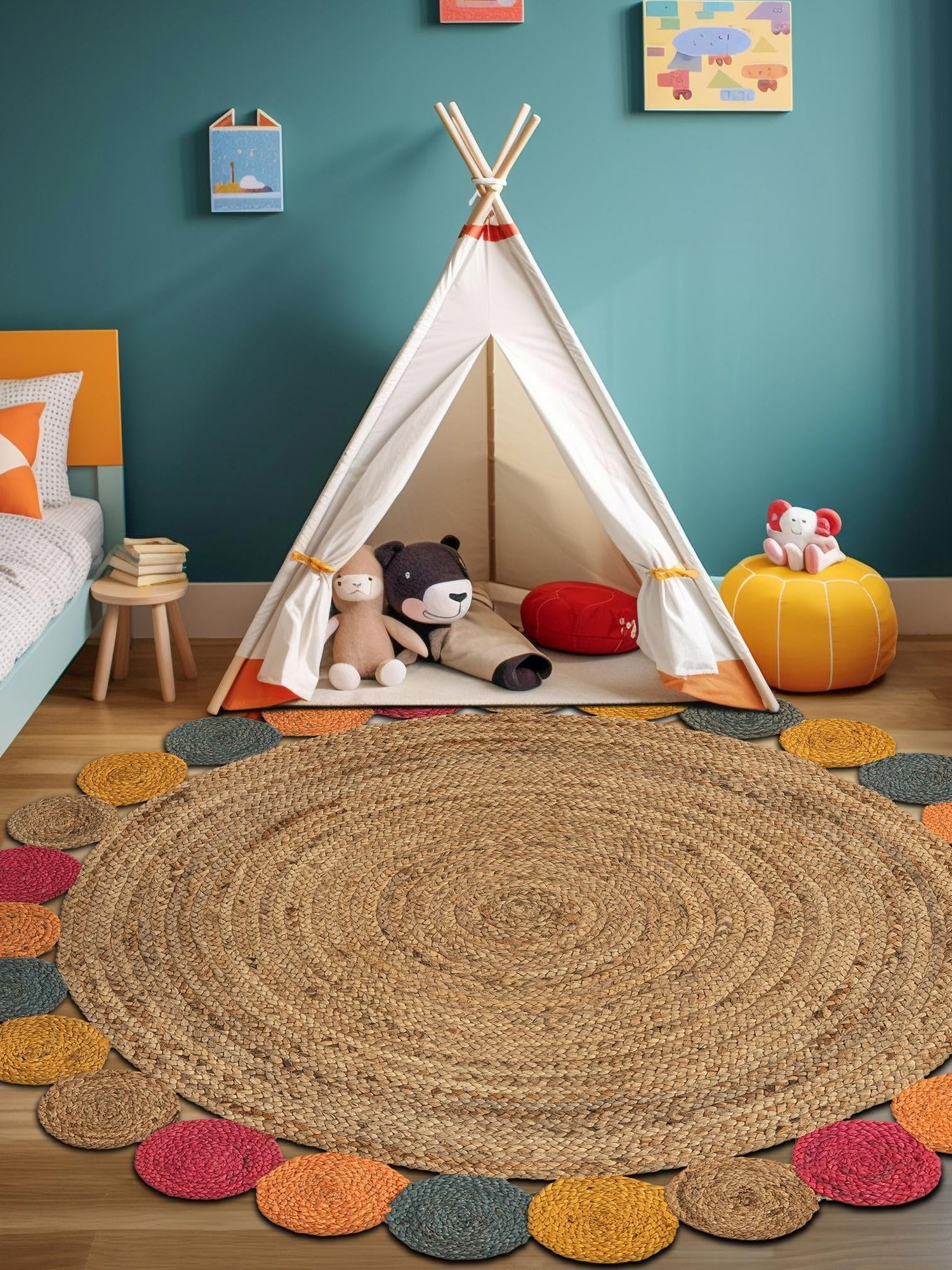 Natural 5' 1 x 5' 1 Braided Jute Round Area Rug 100% Jute Hand Braided Natural Eco-Friendly Boho Style Carpet for Living Rooms Dining Office Space Dorms for Sale at Rug Engine
