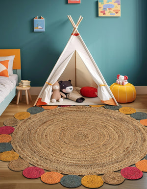 Natural 6' 1 x 6' 1 Braided Jute Round Area Rug 100% Jute Hand Braided Natural Eco-Friendly Boho Style Carpet for Living Rooms Dining Office Space Dorms for Sale at Rug Engine