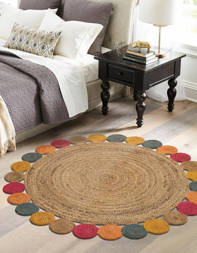 Natural 5' 1 x 5' 1 Braided Jute Round Area Rug 100% Jute Hand Braided Natural Eco-Friendly Boho Style Carpet for Living Rooms Dining Office Space Dorms for Sale at Rug Engine