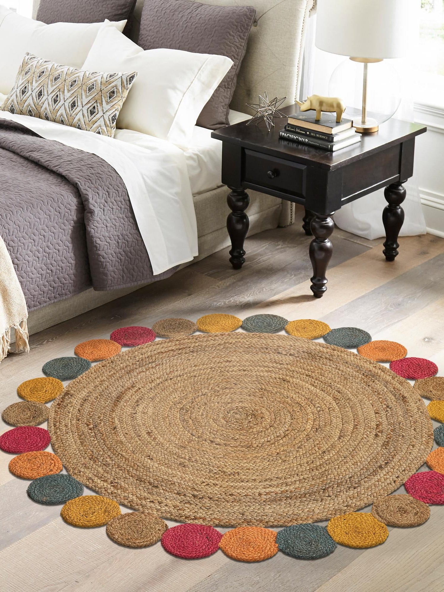 Natural 6' 1 x 6' 1 Braided Jute Round Area Rug 100% Jute Hand Braided Natural Eco-Friendly Boho Style Carpet for Living Rooms Dining Office Space Dorms for Sale at Rug Engine