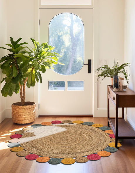Natural 6' 1 x 6' 1 Braided Jute Round Area Rug 100% Jute Hand Braided Natural Eco-Friendly Boho Style Carpet for Living Rooms Dining Office Space Dorms for Sale at Rug Engine