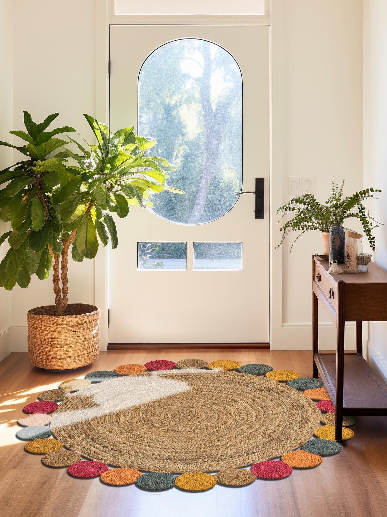 Natural 3' 3 x 3' 3 Braided Jute Round Area Rug 100% Jute Hand Braided Natural Eco-Friendly Boho Style Carpet for Living Rooms Dining Office Space Dorms for Sale at Rug Engine